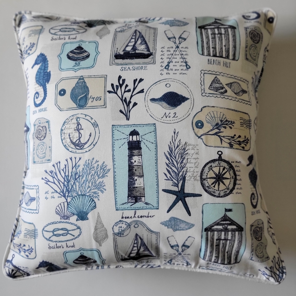 Coastal Pillow Cover, 18" x 18", 100% Cotton, MADE IN USA. - Picture 2 of 7